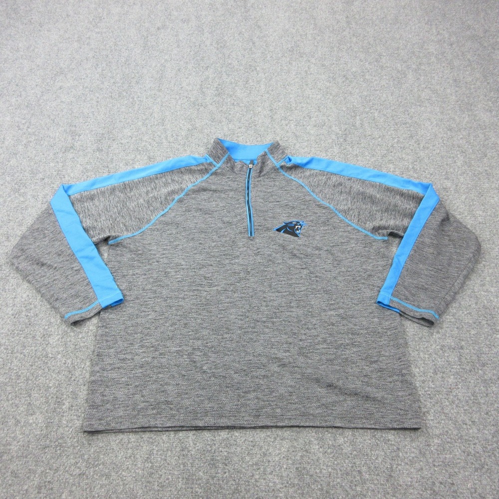 Carolina Panthers Shirt Mens XL Gray NFL Football Quarter Zip Pullover Antigua
